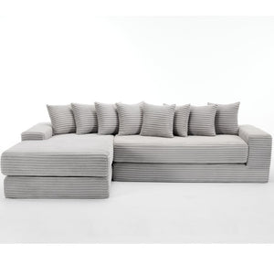 English Elm [new Arrived] Oversized Corduroy L-shape Sectional Converts to Floor Sleeper with Eight Pillows Light Gray Left Facing W2206S00023
