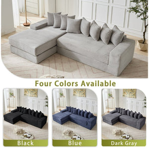 English Elm [new Arrived] Oversized Corduroy L-shape Sectional Converts to Floor Sleeper with Eight Pillows Light Gray Left Facing W2206S00023