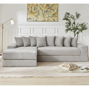 English Elm [new Arrived] Oversized Corduroy L-shape Sectional Converts to Floor Sleeper with Eight Pillows Light Gray Left Facing W2206S00023