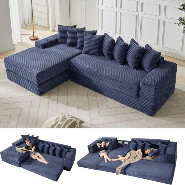 English Elm [new Arrived] Oversized Cloud Sectional Corduroy Sleeper Sofa with Eight Pillows W2206S00024
