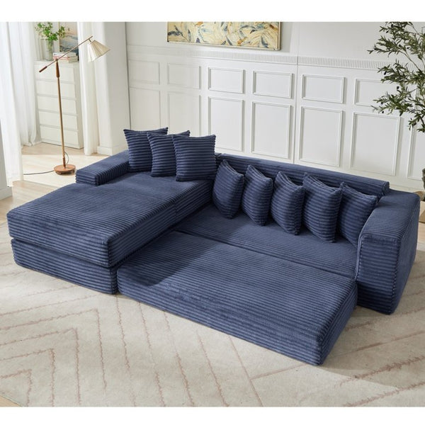 English Elm [new Arrived] Oversized Cloud Sectional Corduroy Sleeper Sofa with Eight Pillows W2206S00024