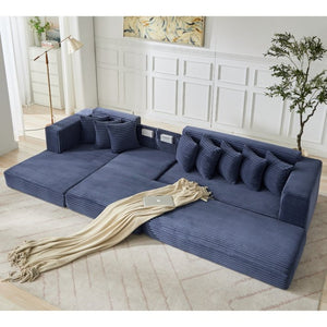 English Elm [new Arrived] Oversized Cloud Sectional Corduroy Sleeper Sofa with Eight Pillows W2206S00024