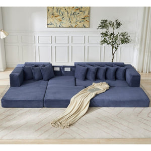 English Elm [new Arrived] Oversized Cloud Sectional Corduroy Sleeper Sofa with Eight Pillows W2206S00024