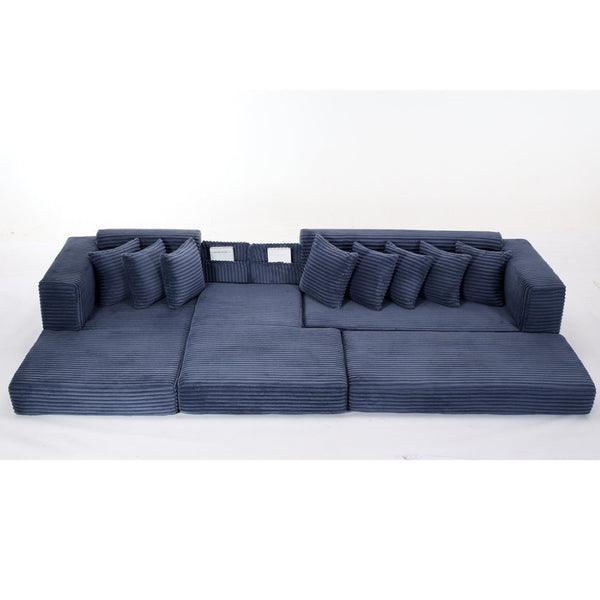 English Elm [new Arrived] Oversized Cloud Sectional Corduroy Sleeper Sofa with Eight Pillows W2206S00024