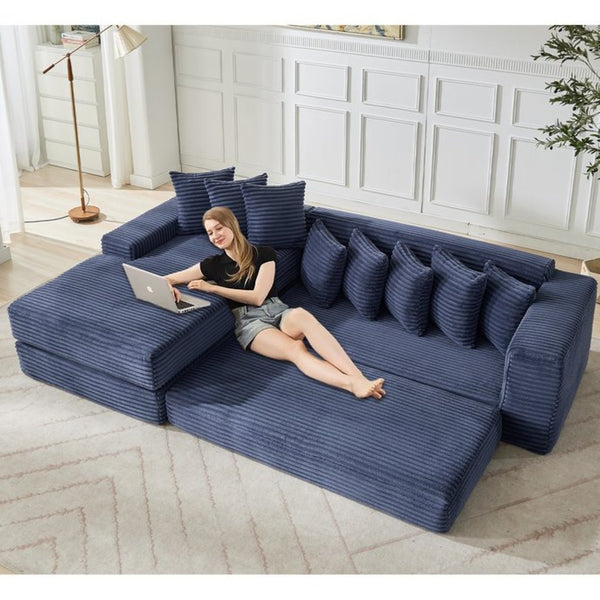 English Elm [new Arrived] Oversized Cloud Sectional Corduroy Sleeper Sofa with Eight Pillows W2206S00024