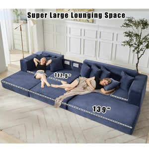 English Elm [new Arrived] Oversized Cloud Sectional Corduroy Sleeper Sofa with Eight Pillows W2206S00024