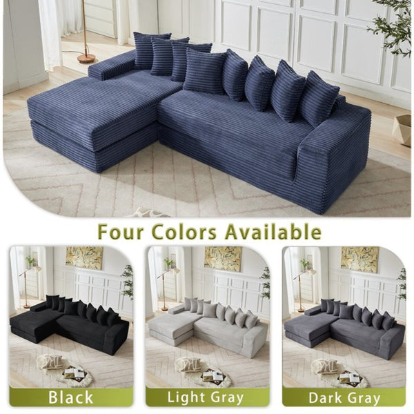 English Elm [new Arrived] Oversized Cloud Sectional Corduroy Sleeper Sofa with Eight Pillows W2206S00024