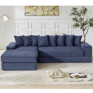 English Elm [new Arrived] Oversized Cloud Sectional Corduroy Sleeper Sofa with Eight Pillows W2206S00024