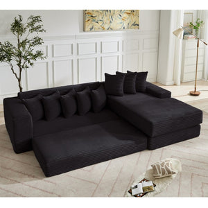 English Elm [new Arrived] Oversized Corduroy L-shape Sectional Converts to Floor Sleeper with Eight Pillows Black Right Facing W2206S00025