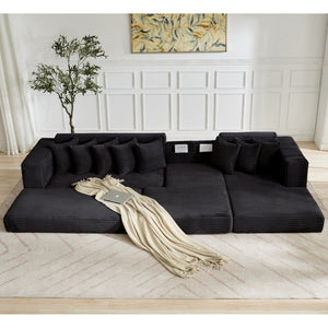 English Elm [new Arrived] Oversized Corduroy L-shape Sectional Converts to Floor Sleeper with Eight Pillows Black Right Facing W2206S00025