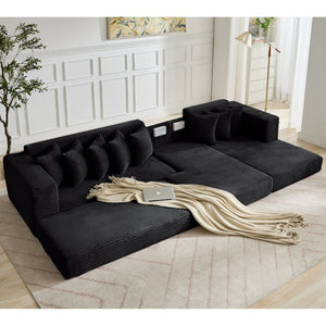 English Elm [new Arrived] Oversized Corduroy L-shape Sectional Converts to Floor Sleeper with Eight Pillows Black Right Facing W2206S00025
