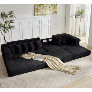 English Elm [new Arrived] Oversized Corduroy L-shape Sectional Converts to Floor Sleeper with Eight Pillows Black Right Facing W2206S00025