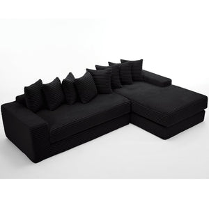 English Elm [new Arrived] Oversized Corduroy L-shape Sectional Converts to Floor Sleeper with Eight Pillows Black Right Facing W2206S00025