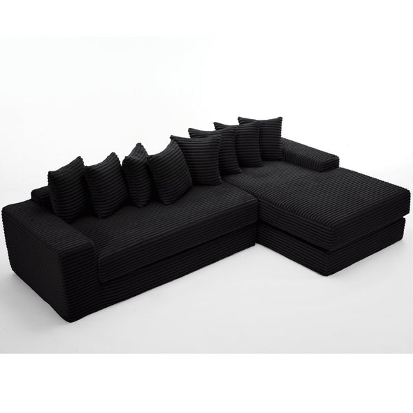 English Elm [new Arrived] Oversized Corduroy L-shape Sectional Converts to Floor Sleeper with Eight Pillows Black Right Facing W2206S00025