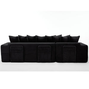 English Elm [new Arrived] Oversized Corduroy L-shape Sectional Converts to Floor Sleeper with Eight Pillows Black Right Facing W2206S00025