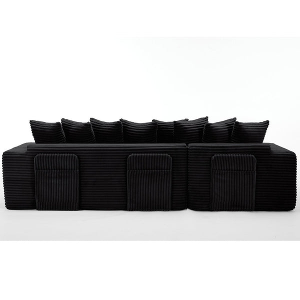 English Elm [new Arrived] Oversized Corduroy L-shape Sectional Converts to Floor Sleeper with Eight Pillows Black Right Facing W2206S00025
