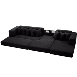 English Elm [new Arrived] Oversized Corduroy L-shape Sectional Converts to Floor Sleeper with Eight Pillows Black Right Facing W2206S00025
