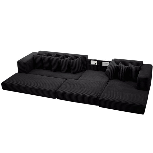English Elm [new Arrived] Oversized Corduroy L-shape Sectional Converts to Floor Sleeper with Eight Pillows Black Right Facing W2206S00025