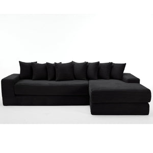 English Elm [new Arrived] Oversized Corduroy L-shape Sectional Converts to Floor Sleeper with Eight Pillows Black Right Facing W2206S00025