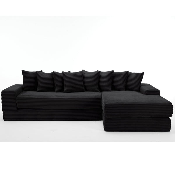 English Elm [new Arrived] Oversized Corduroy L-shape Sectional Converts to Floor Sleeper with Eight Pillows Black Right Facing W2206S00025