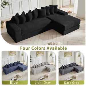 English Elm [new Arrived] Oversized Corduroy L-shape Sectional Converts to Floor Sleeper with Eight Pillows Black Right Facing W2206S00025