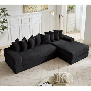 English Elm [new Arrived] Oversized Corduroy L-shape Sectional Converts to Floor Sleeper with Eight Pillows Black Right Facing W2206S00025