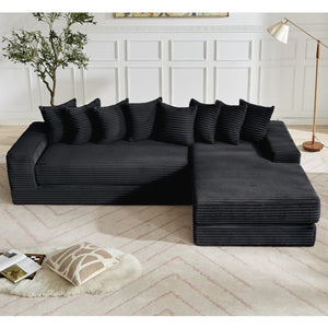 English Elm [new Arrived] Oversized Corduroy L-shape Sectional Converts to Floor Sleeper with Eight Pillows Black Right Facing W2206S00025