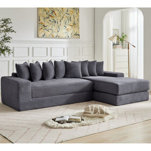 English Elm [new Arrived] Oversized Corduroy L-shape Sectional Converts to Floor Sleeper with Eight Pillows Dark Gray Right Facing W2206S00026