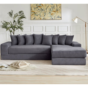 English Elm [new Arrived] Oversized Corduroy L-shape Sectional Converts to Floor Sleeper with Eight Pillows Dark Gray Right Facing W2206S00026