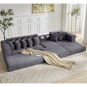 English Elm [new Arrived] Oversized Corduroy L-shape Sectional Converts to Floor Sleeper with Eight Pillows Dark Gray Right Facing W2206S00026