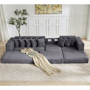 English Elm [new Arrived] Oversized Corduroy L-shape Sectional Converts to Floor Sleeper with Eight Pillows Dark Gray Right Facing W2206S00026
