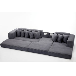 English Elm [new Arrived] Oversized Corduroy L-shape Sectional Converts to Floor Sleeper with Eight Pillows Dark Gray Right Facing W2206S00026