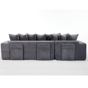 English Elm [new Arrived] Oversized Corduroy L-shape Sectional Converts to Floor Sleeper with Eight Pillows Dark Gray Right Facing W2206S00026