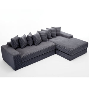 English Elm [new Arrived] Oversized Corduroy L-shape Sectional Converts to Floor Sleeper with Eight Pillows Dark Gray Right Facing W2206S00026