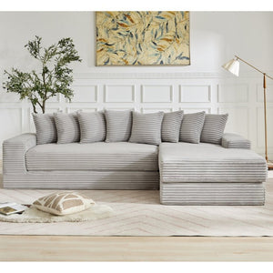 English Elm [new Arrived] Oversized Corduroy L-shape Sectional Converts to Floor Sleeper with Eight Pillows Light Gray Right Facing W2206S00027