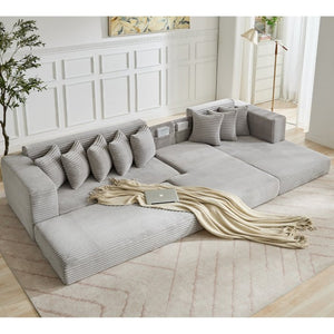 English Elm [new Arrived] Oversized Corduroy L-shape Sectional Converts to Floor Sleeper with Eight Pillows Light Gray Right Facing W2206S00027