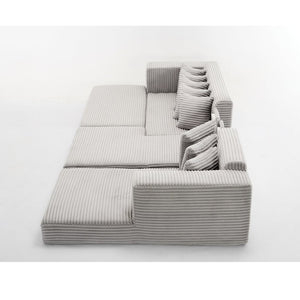 English Elm [new Arrived] Oversized Corduroy L-shape Sectional Converts to Floor Sleeper with Eight Pillows Light Gray Right Facing W2206S00027