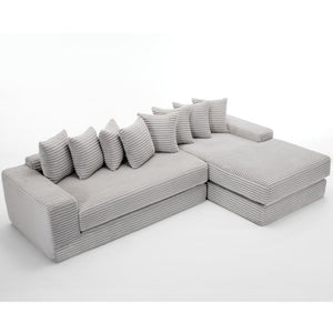 English Elm [new Arrived] Oversized Corduroy L-shape Sectional Converts to Floor Sleeper with Eight Pillows Light Gray Right Facing W2206S00027