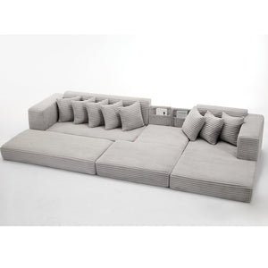 English Elm [new Arrived] Oversized Corduroy L-shape Sectional Converts to Floor Sleeper with Eight Pillows Light Gray Right Facing W2206S00027