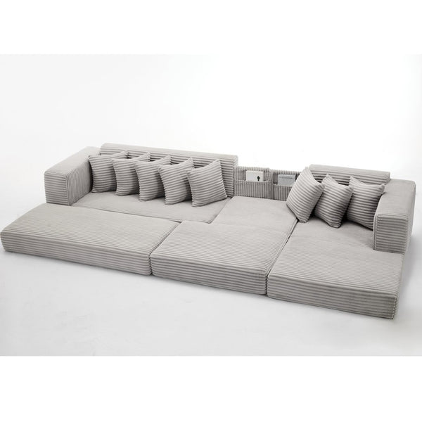 English Elm [new Arrived] Oversized Corduroy L-shape Sectional Converts to Floor Sleeper with Eight Pillows Light Gray Right Facing W2206S00027