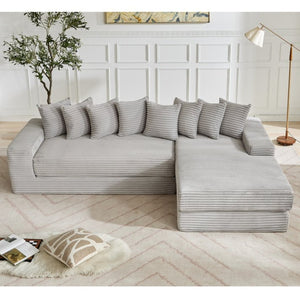 English Elm [new Arrived] Oversized Corduroy L-shape Sectional Converts to Floor Sleeper with Eight Pillows Light Gray Right Facing W2206S00027