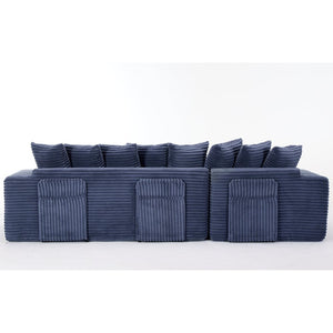 English Elm [new Arrived] Oversized Corduroy L-shape Sectional Converts to Floor Sleeper with Eight Pillows Blue Right Facing W2206S00028