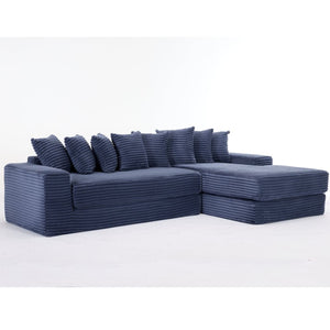 English Elm [new Arrived] Oversized Corduroy L-shape Sectional Converts to Floor Sleeper with Eight Pillows Blue Right Facing W2206S00028