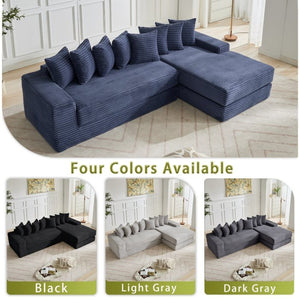 English Elm [new Arrived] Oversized Corduroy L-shape Sectional Converts to Floor Sleeper with Eight Pillows Blue Right Facing W2206S00028