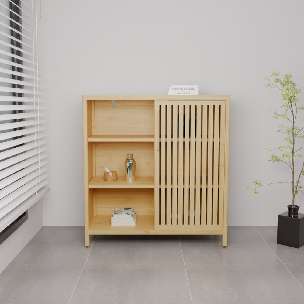 English Elm Large-capacity Bamboo Floor Cabinet with Open Shelves for Bathroom or Bedroom Corners W2207P308721