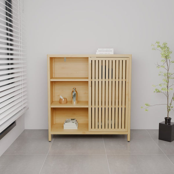 English Elm Large-capacity Bamboo Floor Cabinet with Open Shelves for Bathroom or Bedroom Corners W2207P308721