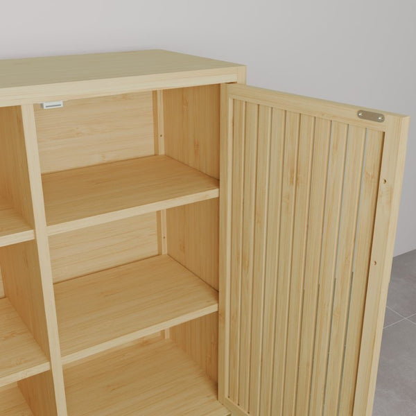 English Elm Large-capacity Bamboo Floor Cabinet with Open Shelves for Bathroom or Bedroom Corners W2207P308721