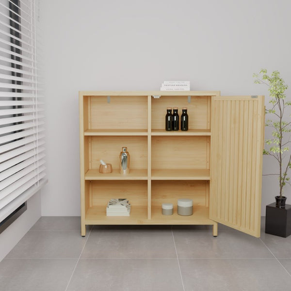 English Elm Large-capacity Bamboo Floor Cabinet with Open Shelves for Bathroom or Bedroom Corners W2207P308721