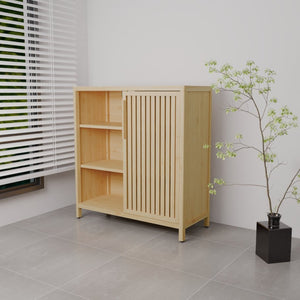 English Elm Large-capacity Bamboo Floor Cabinet with Open Shelves for Bathroom or Bedroom Corners W2207P308721