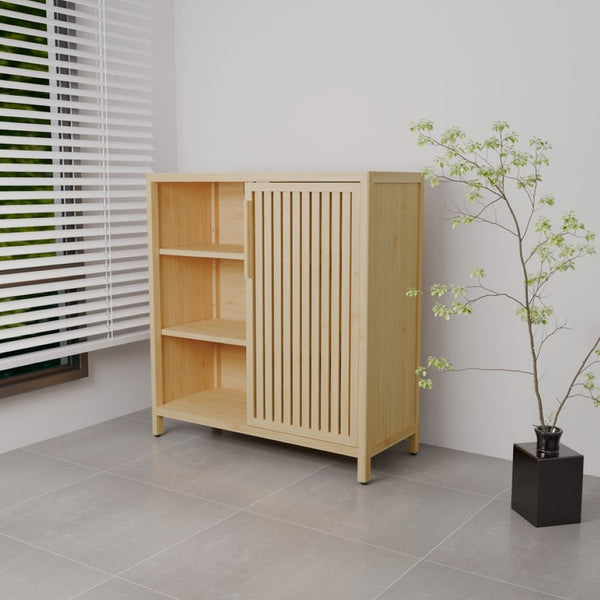 English Elm Large-capacity Bamboo Floor Cabinet with Open Shelves for Bathroom or Bedroom Corners W2207P308721
